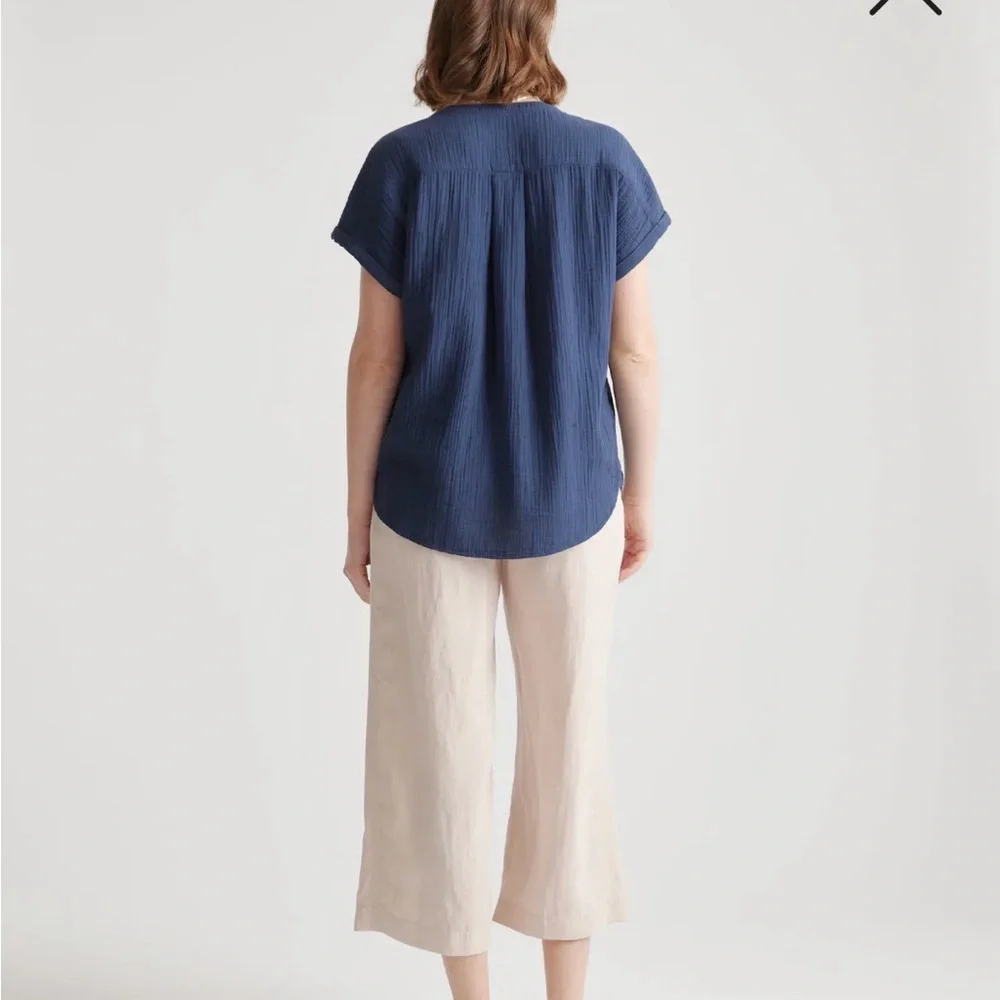 Quince Organic Cotton Gauze Roll Sleeve Shirt Blue - Large - Picture 8 of 8